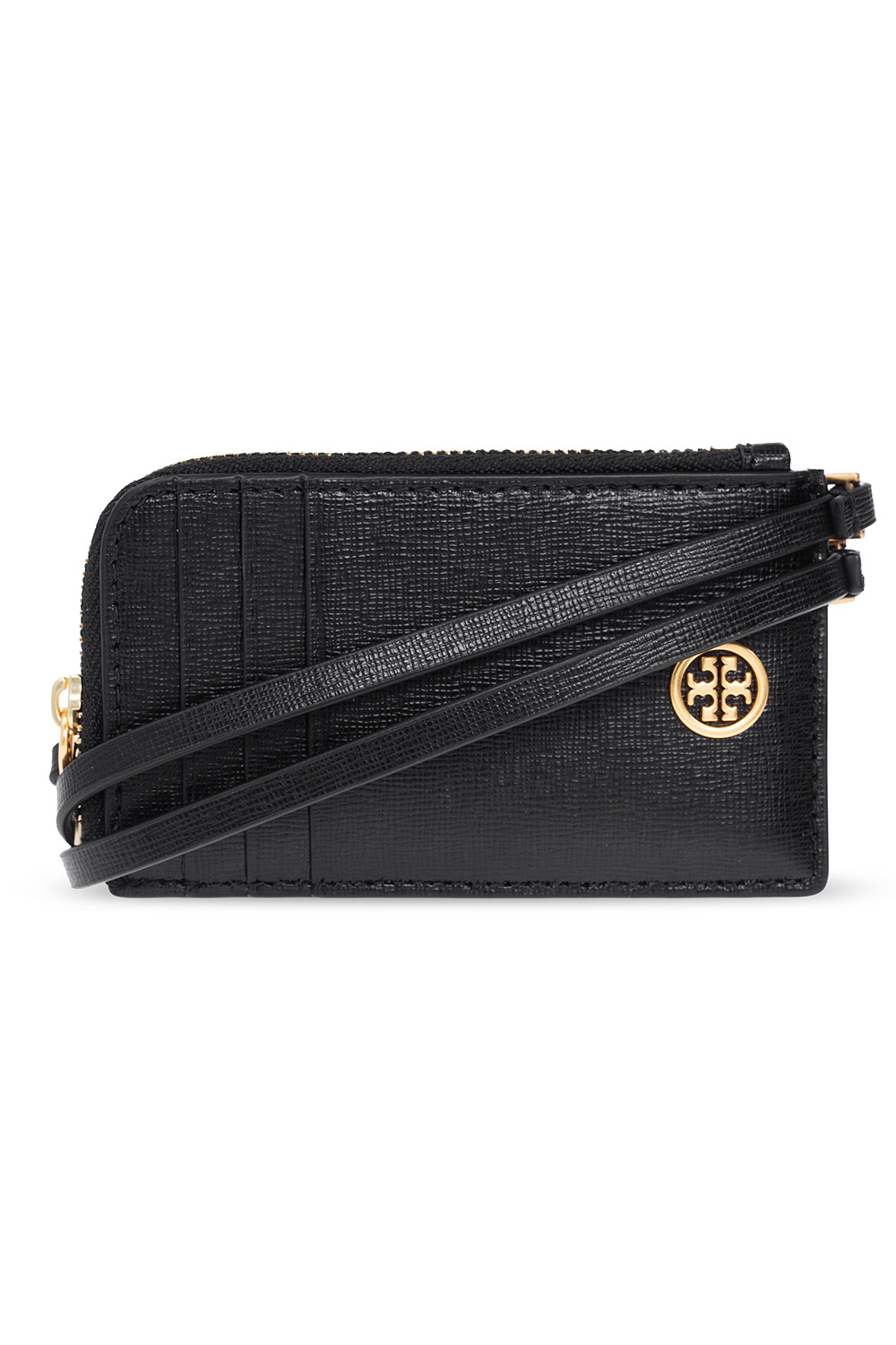 ★TB★Robinson Card Holder Wallet★Black Robinson Pebbled Top-Zip Card Case: Women's Designer Card